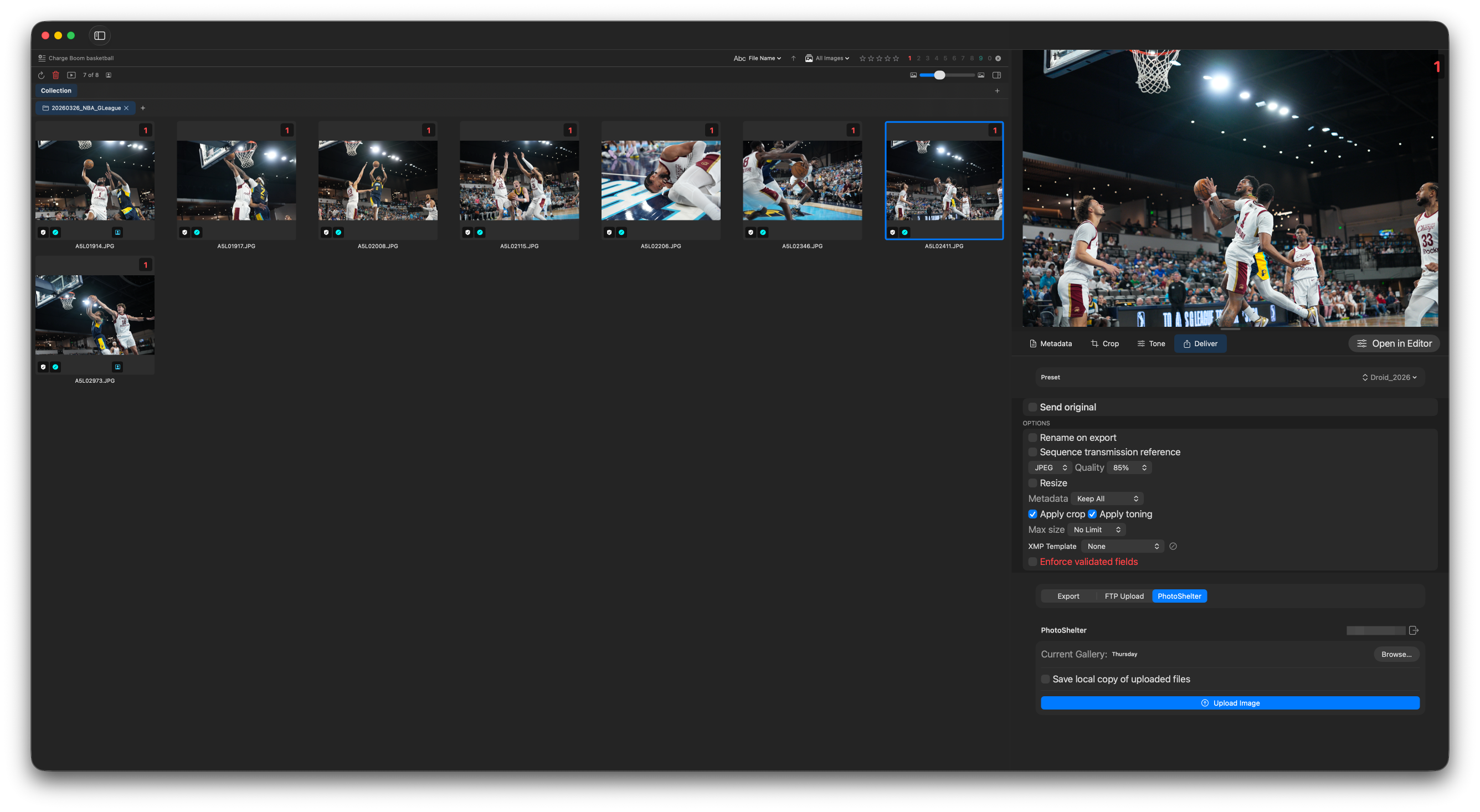 Delivery panel with images grouped into delivered, pending validation, and failed buckets.