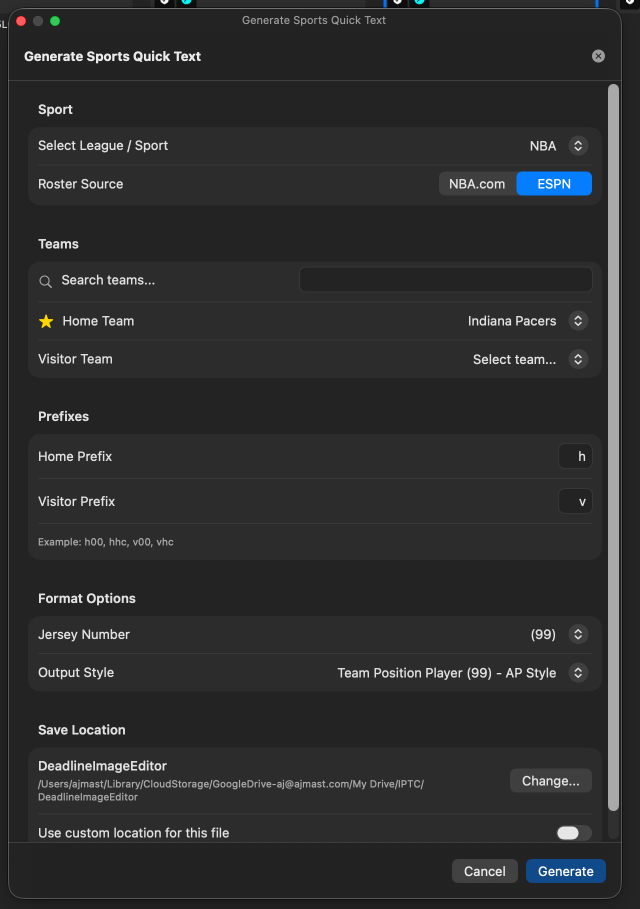 Quick Text expansion happening live inside the caption field of the metadata inspector.